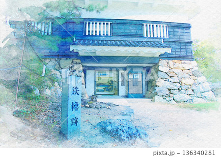 [愛知県]豊橋市今橋町の吉田城鉄櫓の水彩画 136340281