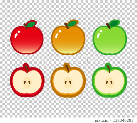 一套包含各種蘋果插畫素材（蘋果、梨子、青蘋果） 136340293