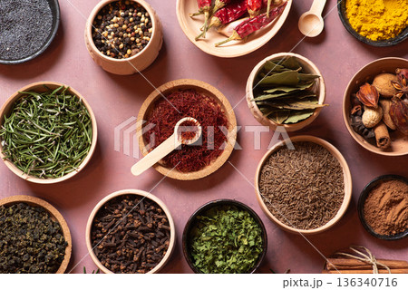 Diverse Spices And Herbs: Culinary Essentials For Flavorful Cooking 136340716