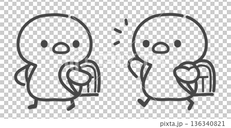 Hand-drawn line drawing of chicks carrying school bags to and from school Hand-drawn line drawing of chicks carrying school bags to and from school 136340821