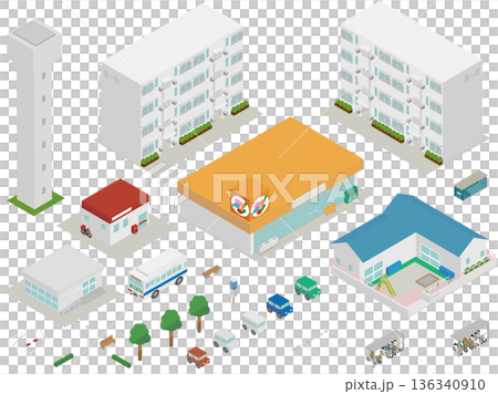 用於創建等距公寓綜合體城鎮景觀的零件套裝 用於創建等距公寓綜合體城鎮景觀的零件套裝 136340910