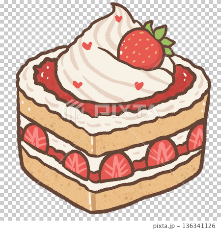 Cute Strawberry Shortcake Illustration with Whipped Cream and Heart Details in Kawaii Hand Drawn Valentine Cake Style Cute Strawberry Shortcake Illustration with Whipped Cream and Heart Details in Kawaii Hand Drawn Valentine Cake Style 136341126