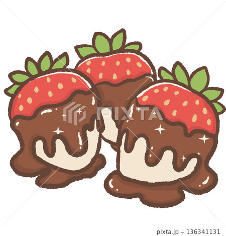 Cute Chocolate Covered Strawberries Illustration with Dripping Chocolate Glaze in Kawaii Hand Drawn Valentine Sweet Dessert Style Cute Chocolate Covered Strawberries Illustration with Dripping Chocolate Glaze in Kawaii Hand Drawn Valentine Sweet Dessert Style 136341131