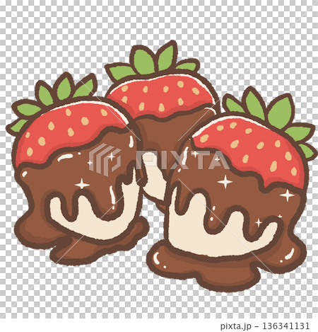 Cute Chocolate Covered Strawberries Illustration with Dripping Chocolate Glaze in Kawaii Hand Drawn Valentine Sweet Dessert Style Cute Chocolate Covered Strawberries Illustration with Dripping Chocolate Glaze in Kawaii Hand Drawn Valentine Sweet Dessert Style 136341131