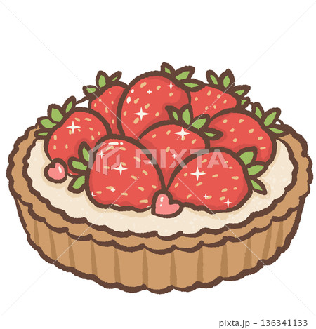 Cute Strawberry Tart Illustration with Cream Filling and Fresh Berries in Kawaii Hand Drawn Valentine Bakery Dessert Style Cute Strawberry Tart Illustration with Cream Filling and Fresh Berries in Kawaii Hand Drawn Valentine Bakery Dessert Style 136341133