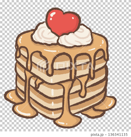 Cute Pancake Stack Illustration with Syrup Cream and Heart Topping in Kawaii Hand Drawn Valentine Breakfast Dessert Style Cute Pancake Stack Illustration with Syrup Cream and Heart Topping in Kawaii Hand Drawn Valentine Breakfast Dessert Style 136341135