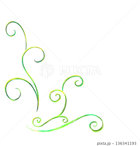 Simple artistic green swirled stems corner decoration illustration 136341193