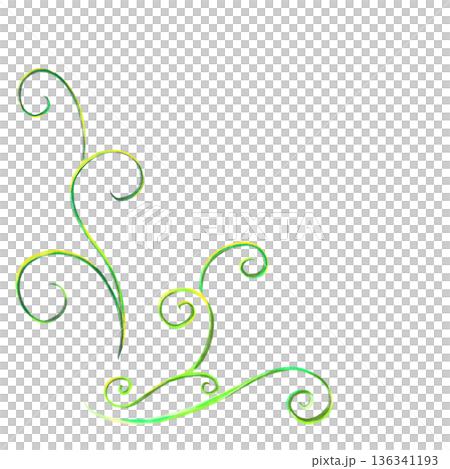 Simple artistic green swirled stems corner decoration illustration 136341193
