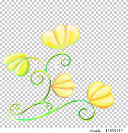 Simple artistic flowers and green swirled stems decoration illustration 136341194