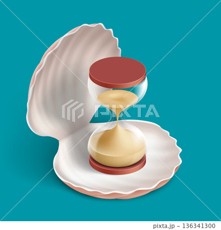 Hourglass inside a seashell. Vector illustration. 136341300