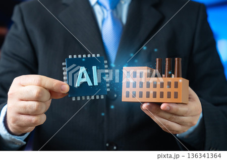 Innovations and artificial intelligence technologies in industry. Automation upgrades production. Digital transformation boosts productivity, safety and global competitiveness for manufacturers. Innovations and artificial intelligence technologies in industry. Automation upgrades production. Digital transformation boosts productivity, safety and global competitiveness for manufacturers. 136341364