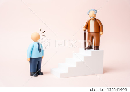 An office worker realizes that he will reach the top of his career at an advanced age. Late success story highlights persistence, lifelong learning and ambition. 136341406