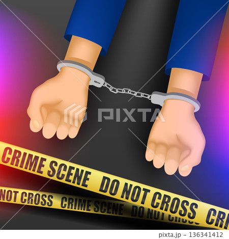 Criminal hands are handcuffed. Police arrest 136341412