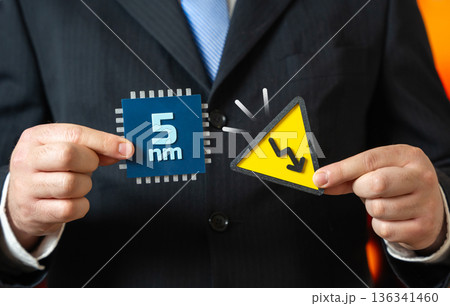 Decline in supplies of microchips 5nm process technology. Declining production and declining demand. Falling prices for microchips. Semiconductor cycle shows market cooling and tech sector adjustment. 136341460