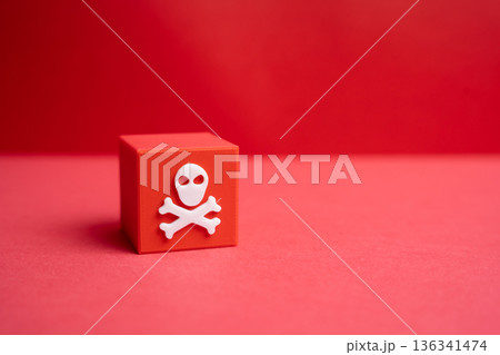 Symbol of serious danger. Danger to health and life. Deadly threats. Strong warning image about safety awareness, emergency response, and risk prevention in hazardous environments and workplaces Symbol of serious danger. Danger to health and life. Deadly threats. Strong warning image about safety awareness, emergency response, and risk prevention in hazardous environments and workplaces 136341474