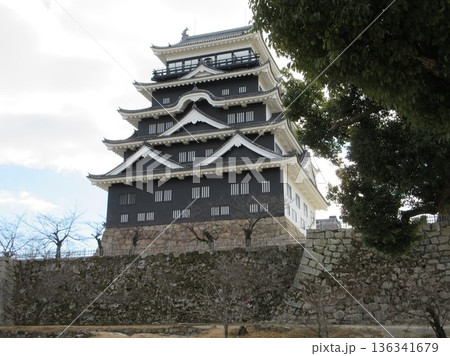 広島県福山市!黒い鉄板張りの福山城天守 広島県福山市!黒い鉄板張りの福山城天守 136341679