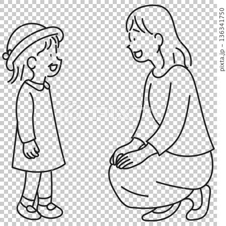 向かい合っておしゃべりする母と娘 向かい合っておしゃべりする母と娘 136341750