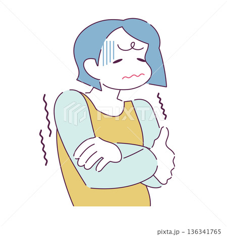 寒気がする人のイラスト ガクガク ブルブル 震える人 136341765