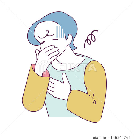 吐き気がして口をと胸を抑える人のイラスト 気分が悪い 136341766