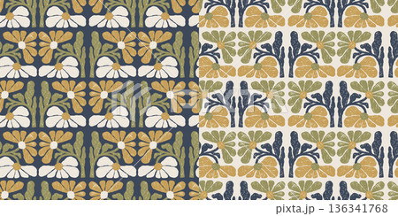 Naive Floral Seamless Pattern with textured hatching Set. Isolated primitive organic botanical Flower Folk Tile Background. Contemporary Aesthetic Square Vector Illustration Naive Floral Seamless Pattern with textured hatching Set. Isolated primitive organic botanical Flower Folk Tile Background. Contemporary Aesthetic Square Vector Illustration 136341768