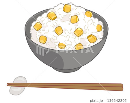 とうもろこしの炊き込みご飯のイラスト(お箸と箸置きの追加) とうもろこしの炊き込みご飯のイラスト(お箸と箸置きの追加) 136342295