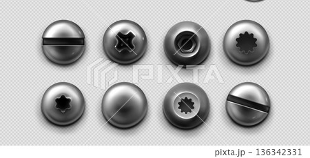 Metal screws and bolts with different head types Metal screws and bolts with different head types 136342331