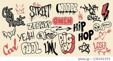 Street art doodles with rap music symbols Street art doodles with rap music symbols 136342355