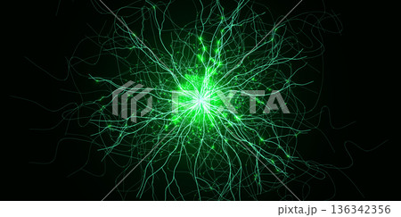 Medical Biotech Science Lab Research Background. Biotechnology Health Laboratory Backdrop for Bio Technology Forum Conference Design, Health Care Nano Tech. Green Cell Bacteria. Vector Illustration 136342356