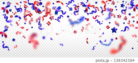 American confetti border with red and blue ribbons American confetti border with red and blue ribbons 136342384