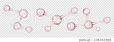 3D molecular structure, transparent glass atoms 136342460
