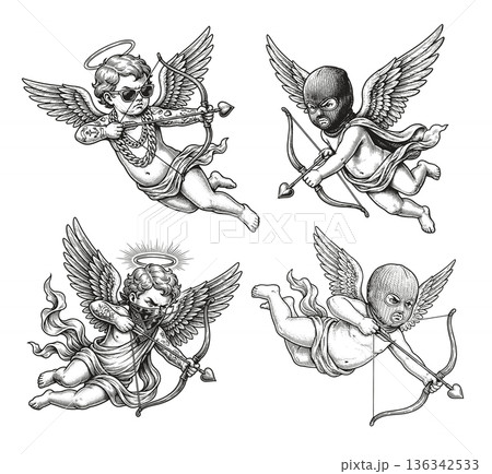 Stylized Vintage Cupids Vector Illustrations Stylized Vintage Cupids Vector Illustrations 136342533