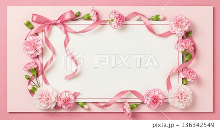 撫子とリボンのフレーム装飾 背景 136342549