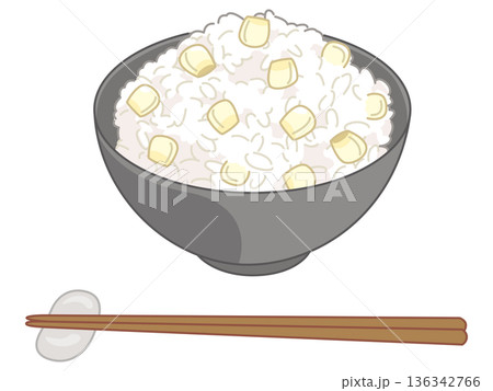 白いとうもろこしの炊き込みご飯のイラスト(お箸と箸置きの追加) 白いとうもろこしの炊き込みご飯のイラスト(お箸と箸置きの追加) 136342766