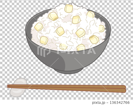 白いとうもろこしの炊き込みご飯のイラスト(お箸と箸置きの追加) 白いとうもろこしの炊き込みご飯のイラスト(お箸と箸置きの追加) 136342766
