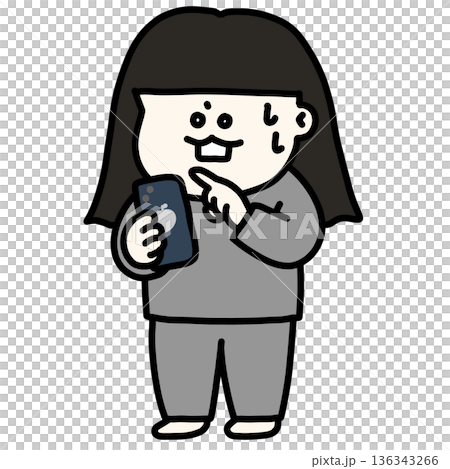 スマホを見て驚愕するニートの若い女性 136343266
