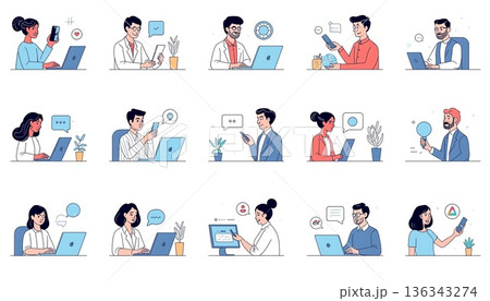 diverse people interacting with digital devices diverse people interacting with digital devices 136343274