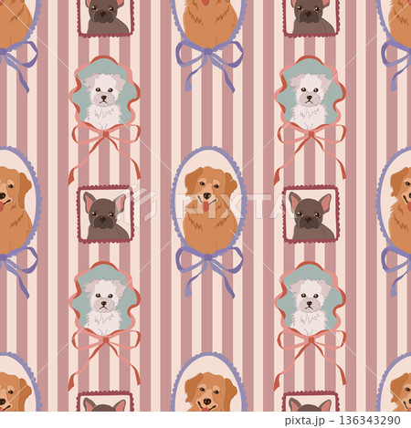 Dog Pattern Pink Stripes. Maltese Bulldog Retriever 136343290