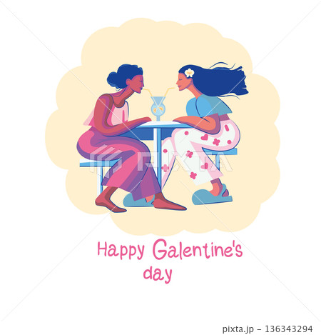 Galentine Day Card Flat Illustration. 136343294