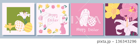 Happy Easter Square Poster Set. Flat Design 136343296