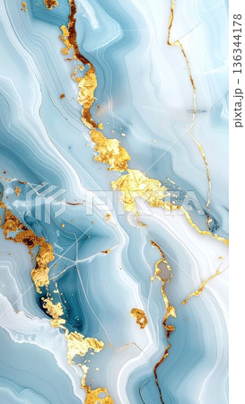 《AI画像》水色の大理石模様の背景素材 136344178