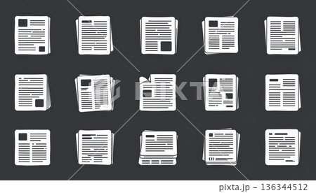 Newspaper icon set news paper flat symbol media article journal simple layout press publication communication information graphic 136344512