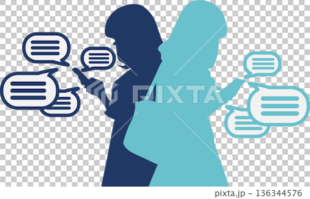 一幅描繪女性沉迷於社群媒體的插圖 136344576