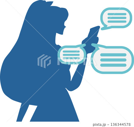 SNSに熱中する女性のグラフィック素材イラスト 136344578