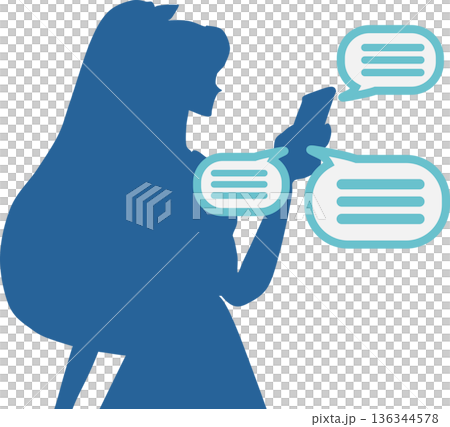 SNSに熱中する女性のグラフィック素材イラスト 136344578