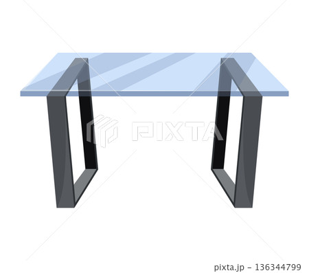Table furniture of glass and metal, interior desk. Empty table isolated illustration on white background. Vector illustration of platform or stand Table furniture of glass and metal, interior desk. Empty table isolated illustration on white background. Vector illustration of platform or stand 136344799