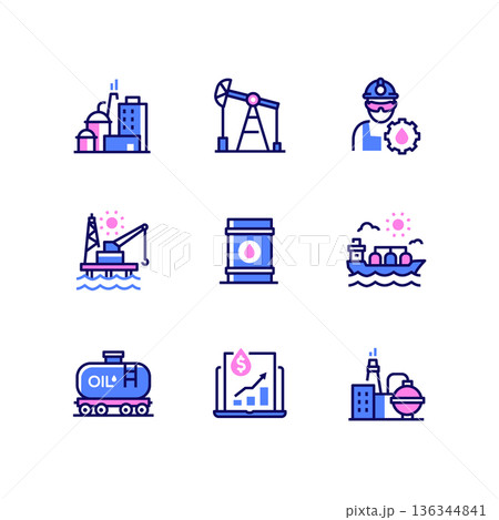 Oil industry - line design style icons set 136344841