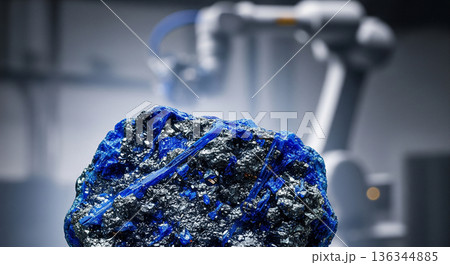 A piece of cobalt ore sits ready for processing in a factory. This mineral plays a key role in making lithium ion batteries used in various devices and vehicles. 136344885