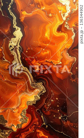 《AI画像》オレンジ色の大理石模様の背景素材 136344902