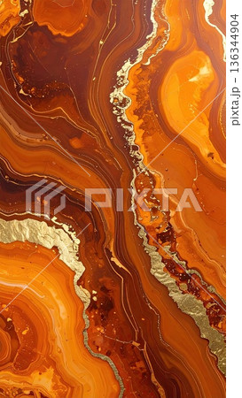 《AI画像》オレンジ色の大理石模様の背景素材 136344904