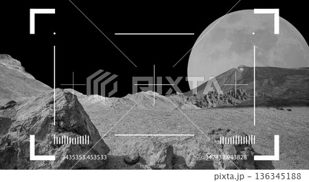 Cosmic black space and empty desert of asteroid. Cosmos discover expedition. 136345188